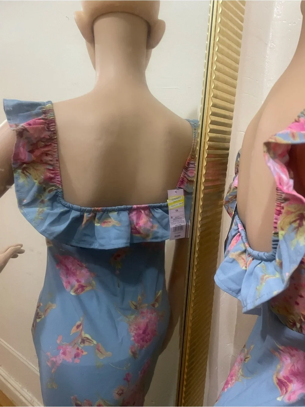 wild fable Blue Floral Maxi Dress with Ruffled Square Neck